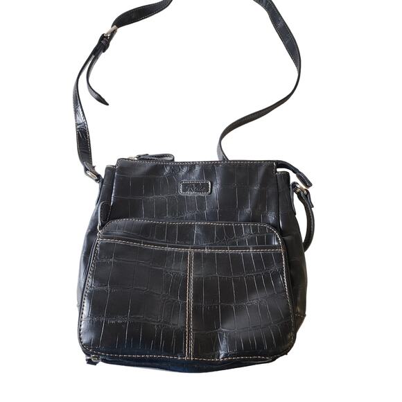 RELIC BY FOSSIL Black Crog Embossed Animal Print Faux Leather Crossbody Bag - Picture 1 of 8